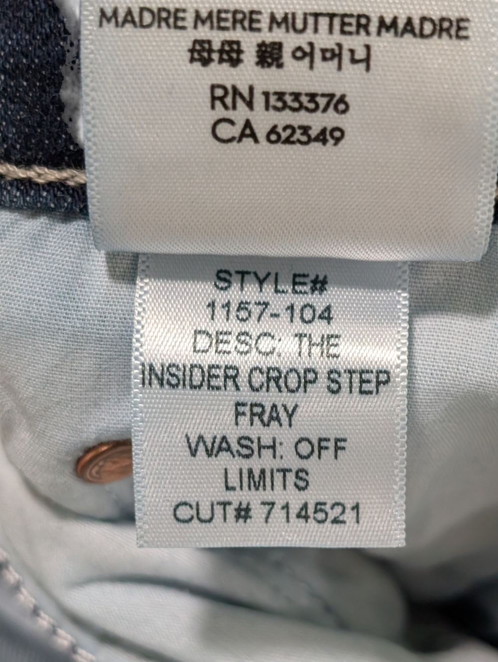 MOTHER The Insider Crop Step Fray Jeans - Off Limits Size 26 - Picture 10 of 10